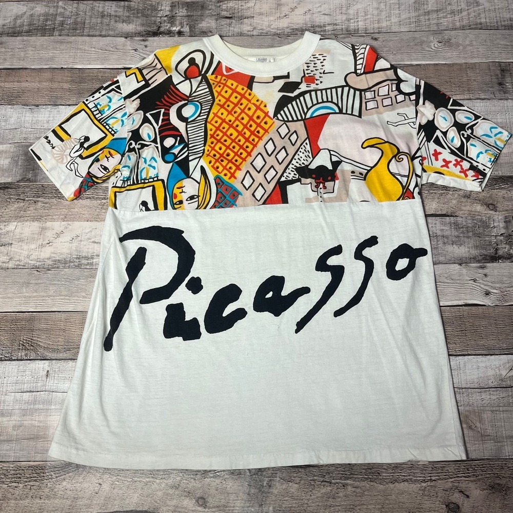 Picasso Shirt Adult Large White Front AOP Vintage 80s I. Magnin Art Tee Artwork